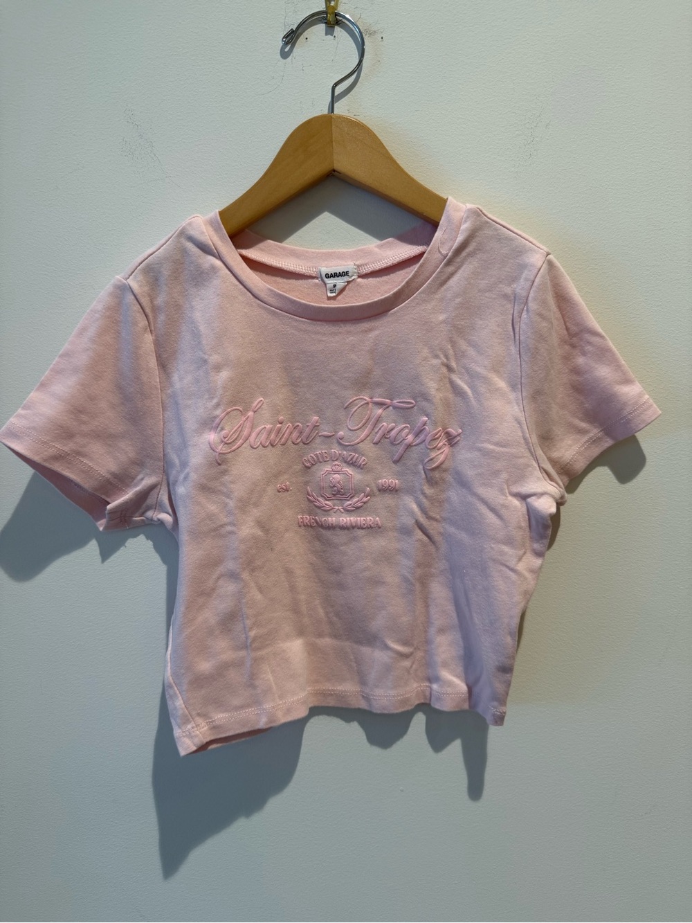 Garage 'Saint-Tropez' Printed Short Sleeve Cropped Tee size Petite/Small